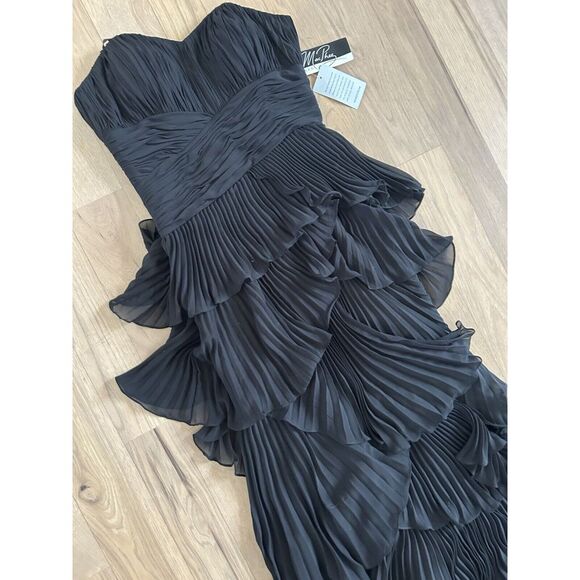 NWT Dalia MacPhee Dress 6 Black Formal Ruffle Strapless Tiered gown Nordstrom - Picture 3 of 12